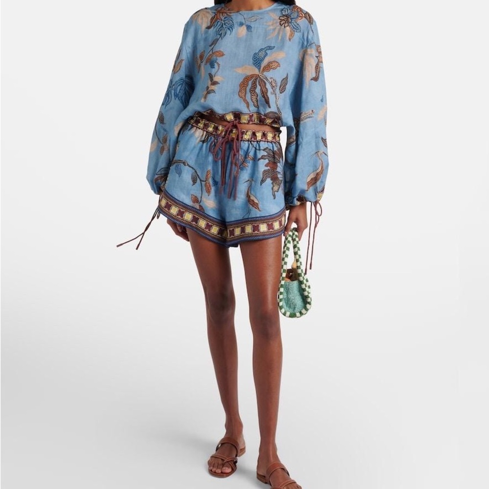 Alemais Georgie Blue Printed Boho Waist-Tie Shorts Set